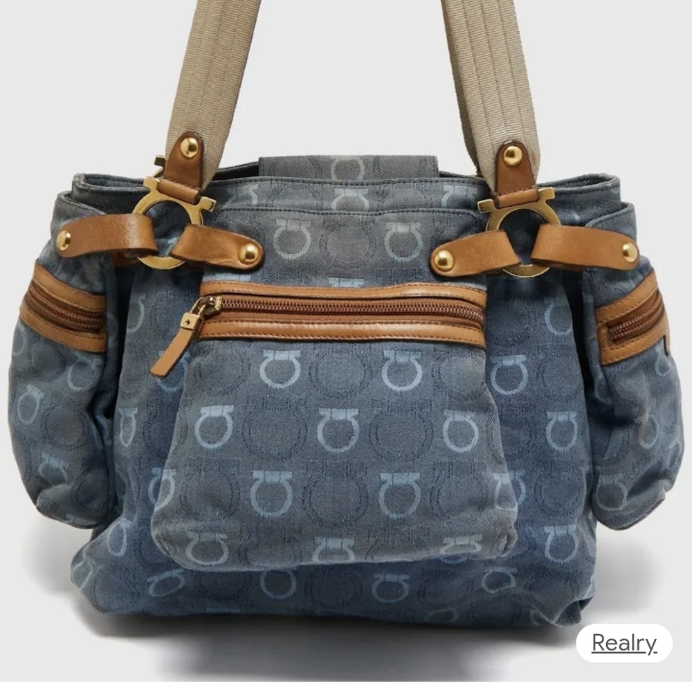 Salvatore Ferragamo Blue and Brown Shoulder Bag